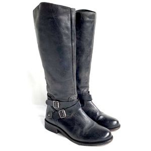 Hinge Devan Knee High Boots Slate Leather Zip Up Size 8